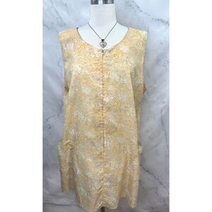 Vintage House Dress 60s XL Ditsy Floral Yellow cottagecore MOD Front Zip Muumuu